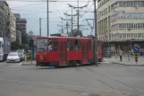 Beograd sporvognslinje 12 med ledvogn 389 på Savski trg (2008)