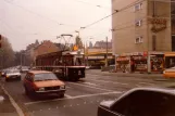 Braunschweig sporvognslinje 4 med ledvogn 6956 på Helmstedter Straße (1991)