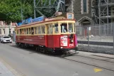 Christchurch Tramway linje med motorvogn 178 foran Christchurch Cathedral (2023)