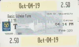 Enkeltbillet til Sacramento Regional Transit District (SacRT), forsiden (2019)