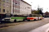 Frankfurt (Oder) sporvognslinje 6 med ledvogn 228 på Zentrum (1991)