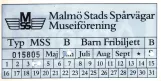 Fribillet til Malmö Stads Spårvägar (MSS), forsiden (1990)