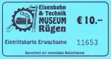 Indgangsbillet til Oldtimer Museum Rügen, forsiden (2015)