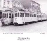 Kalender: Verviers regionallinje 580 med motorvogn 9685 foran Eupen Rathaus (1949)