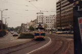 Mannheim Rhein-Haardtbahn 4 med ledvogn 334 tæt på Hauptbahnhof (1990)