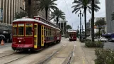 New Orleans linje 47 Canal Streetcar med motorvogn 2024 nær Canal / Lasalle (2024)