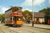 Postkort: Crich museumslinje med dobbeltdækker-motorvogn 1115 nær Booksshop (1980)