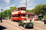 Postkort: Crich museumslinje med dobbeltdækker-motorvogn 180 ved Stephenson Place (1975)