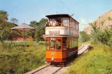 Postkort: Crich museumslinje med dobbeltdækker-motorvogn 22 på Tramway Village (1976)