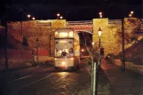 Postkort: Crich museumslinje med dobbeltdækker-motorvogn 510 nær Bowes-Lyon Bridge (1980)