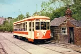 Postkort: Crich museumslinje med motorvogn 674 på Crich Tramway Village (1970)