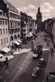 Postkort: Freiburg im Breisgau sporvognslinje 1 med motorvogn 44 på Bertoldsbrunne (1933-1944)