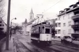 Postkort: Freiburg im Breisgau sporvognslinje 5 med motorvogn 56 nær Herdern (1961)