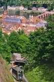 Postkort: Heidelberg Bergbahn med motorvogn Molkenbahn 2 nær Schloss (2004)