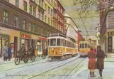 Postkort: København sporvognslinje 3 med motorvogn 99 på Blågårds Plads (1939)