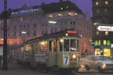 Postkort: København sporvognslinje 7 med motorvogn 595 ved Kongens Nytorv (1965-1970)