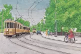 Postkort: København Sundby Skovlinie med motorvogn 516 nær Femvejen (1938)