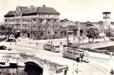 Postkort: Malmø sporvognslinje 1 med motorvogn 1 tæt på Centralstationen (1954-1956)