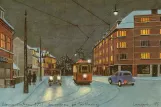 Postkort: Odense Skibhuslinie med motorvogn 12 på Skibhusvej (1937)