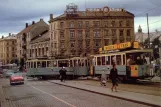 Postkort: Oslo sporvognslinje 19 med motorvogn 122 nær Majorstuen (1962)