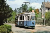 Postkort: Zürich sporvognslinje 15 med motorvogn 1534 ved Röslistrasse (1984)