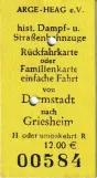 Voksen tur/retur billet til Arbeitsgemeinschaft Historische HEAG-Fahrzeuge (ARGE HEAG), forsiden (2024)