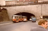 Warszawa sporvognslinje 34 med motorvogn 345 tæt på Stare Miasto (1984)