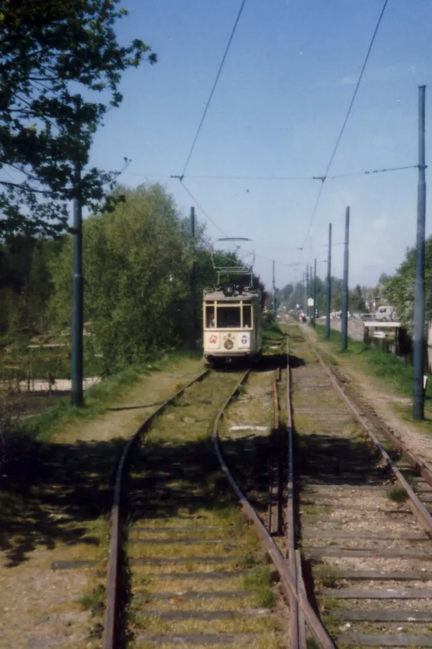 Amsterdam museumslinje 30 med motorvogn 824 ved Kalfjeslaan (1989)