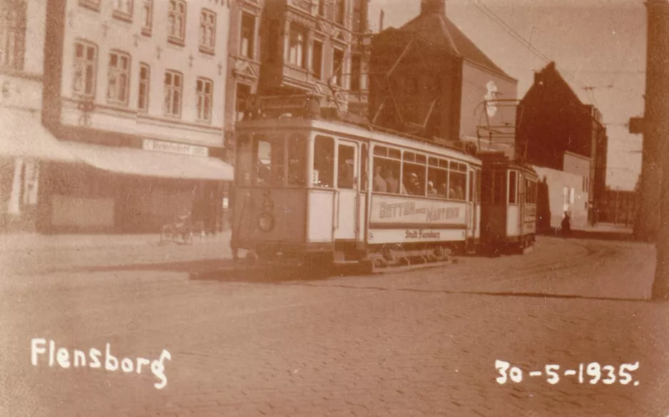 Arkivfoto: Flensborg sporvognslinje 3 med motorvogn 34 på Apenrader Straße (1935)