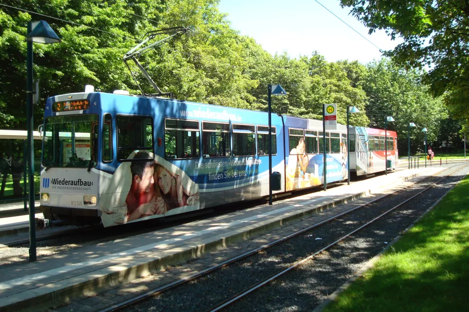 Braunschweig sporvognslinje 2 med ledvogn 8158 ved Anklamstr. (2014)