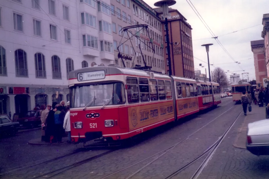 Bremen sporvognslinje 6 med ledvogn 521 "Ansgar" ved Hauptbahnhof (1987)