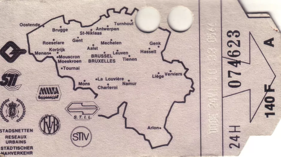 Dagkort til Bruxelles Interkommunale Transport Selskab (MIVB/STIB) (1990)