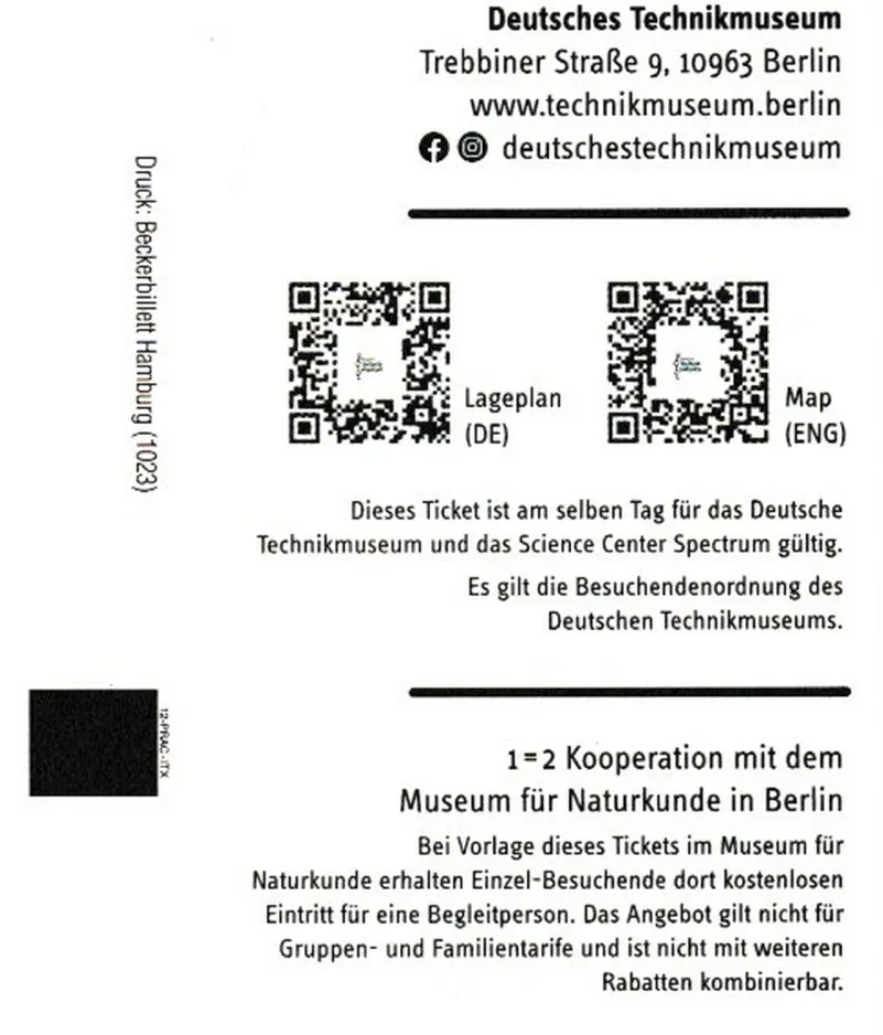 Dagkort til Deutsches Technikmuseum Berlin (DTMB), bagsiden (2024)