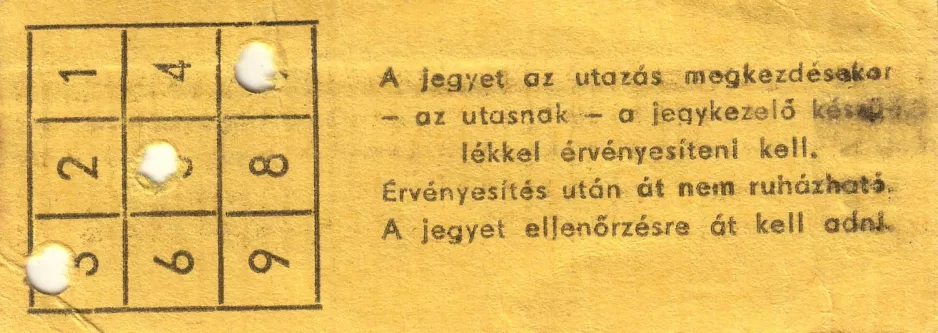 Enkeltbillet til Budapesti Közlekedési Vállalat (BKV), bagsiden (1983)