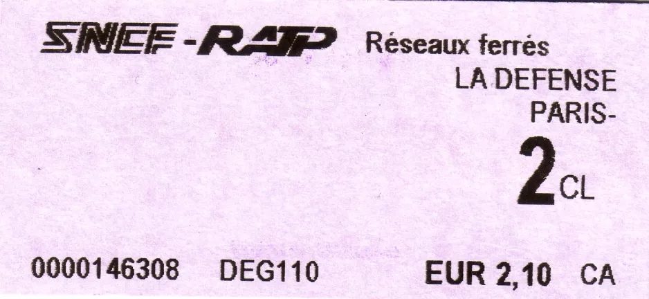 Enkeltbillet til Régie Autonome des Transports Parisiens (RATP) (2007)
