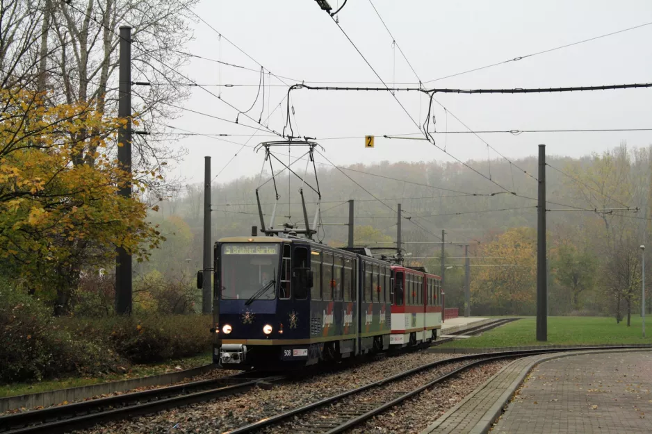 Erfurt sporvognslinje 5 med ledvogn 508 ved Zoopark (2008)