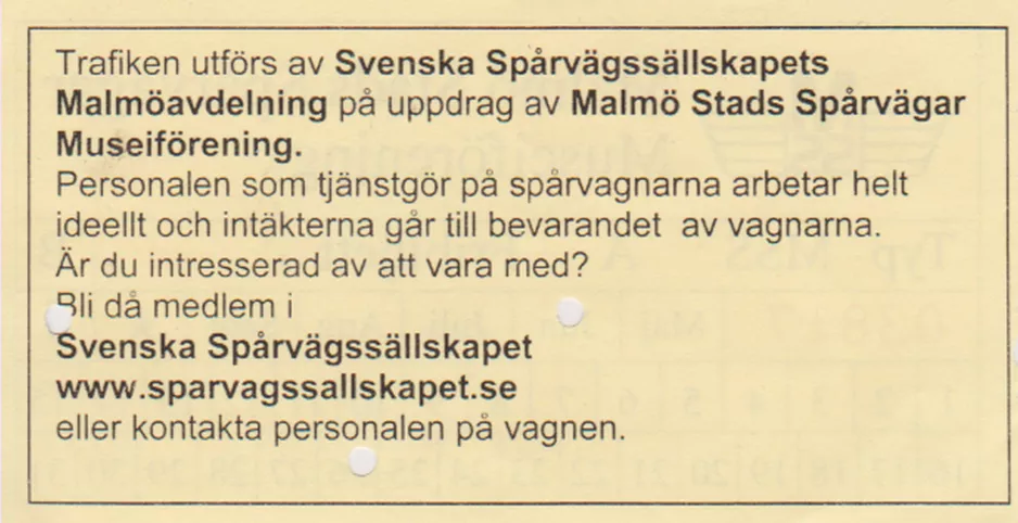 Fribillet til Malmö Stads Spårvägar (MSS), bagsiden (2022)