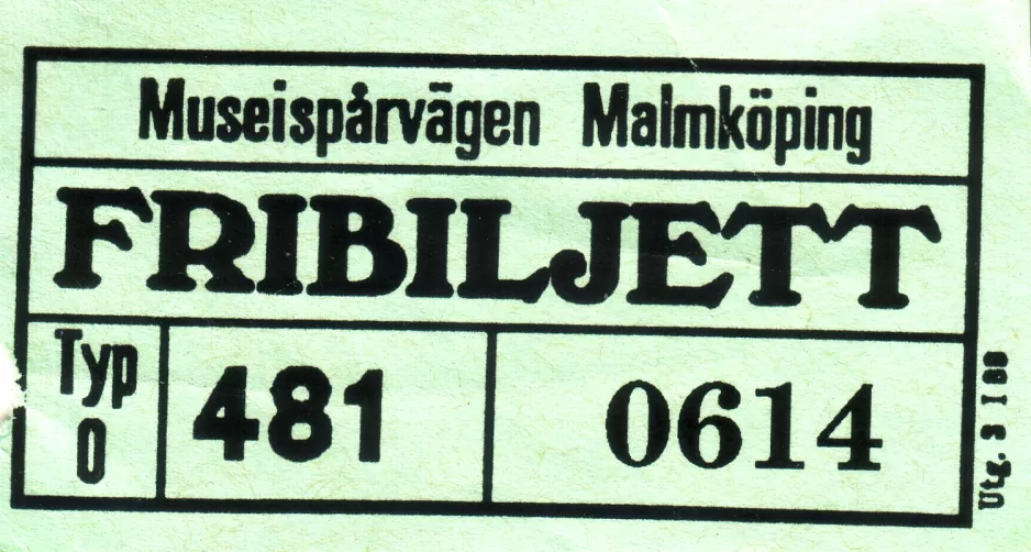 Fribillet til Museispårvägen Malmköping (MUMA) (1995)