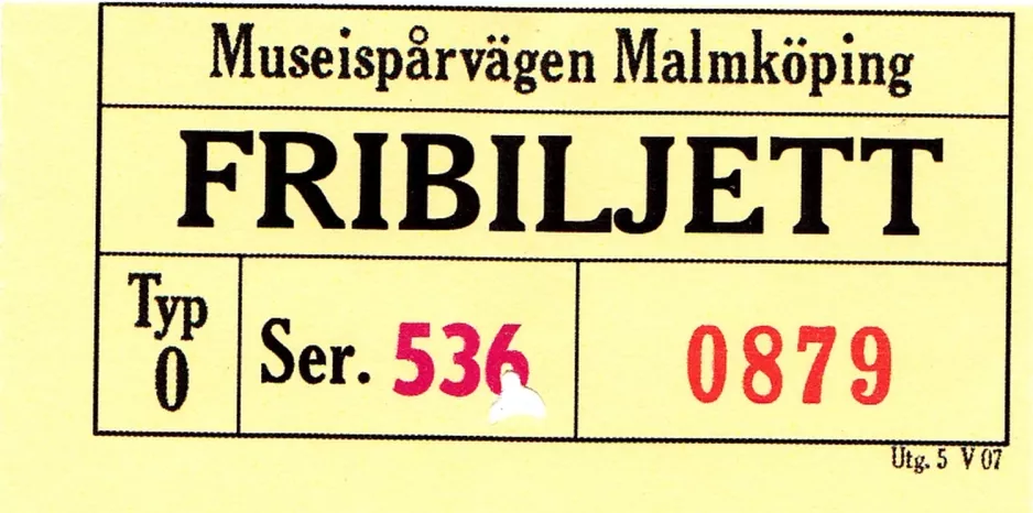 Fribillet til Museispårvägen Malmköping (MUMA) (2012)