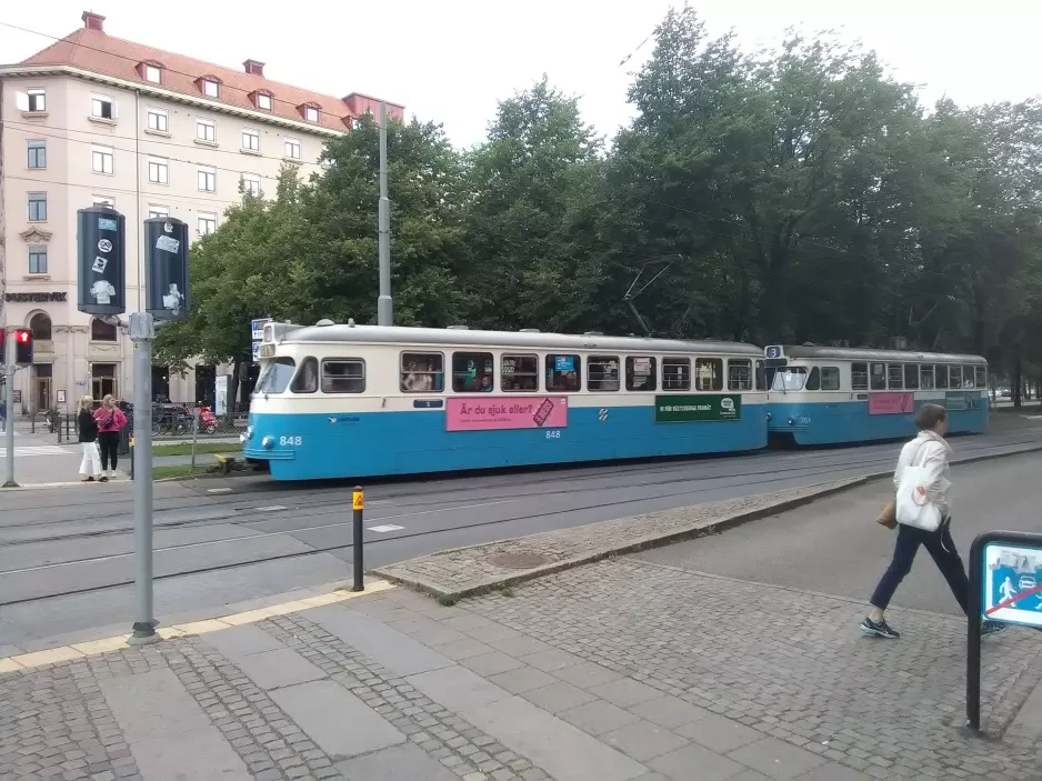 Gøteborg sporvognslinje 3 med motorvogn 848 "Kal" tæt på Järntorget (2018)