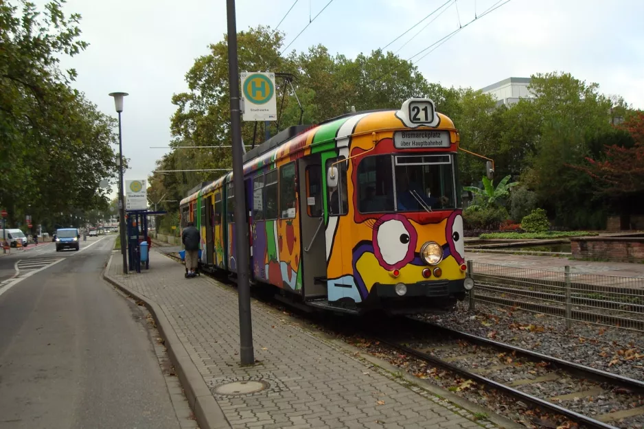 Heidelberg ekstralinje 21 med ledvogn 204 ved Stadtwerke (2009)