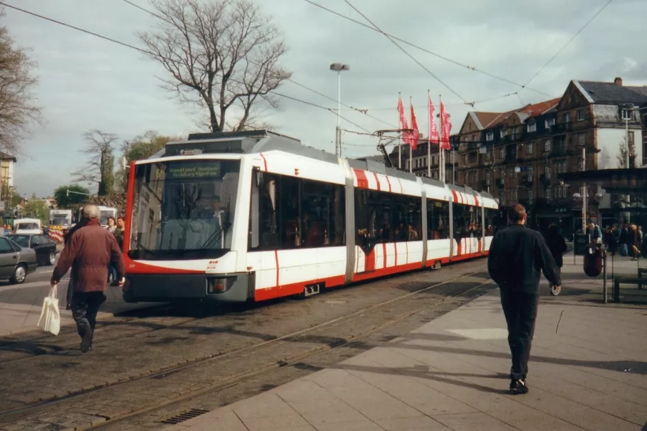 Heidelberg regionallinje 5 med lavgulvsledvogn 119 ved Bismarckplatz (1998)