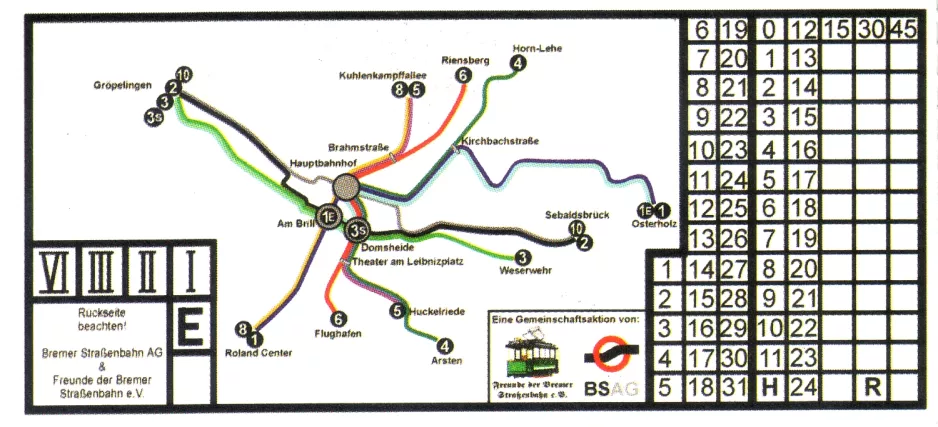 Indgangsbillet til Bremen Sporvognsmuseum (Das Depot), bagsiden (2009)