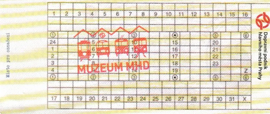 Indgangsbillet til Muzeum Městské Hromadné Dopravy v Praze (MHD), bagsiden (2024)