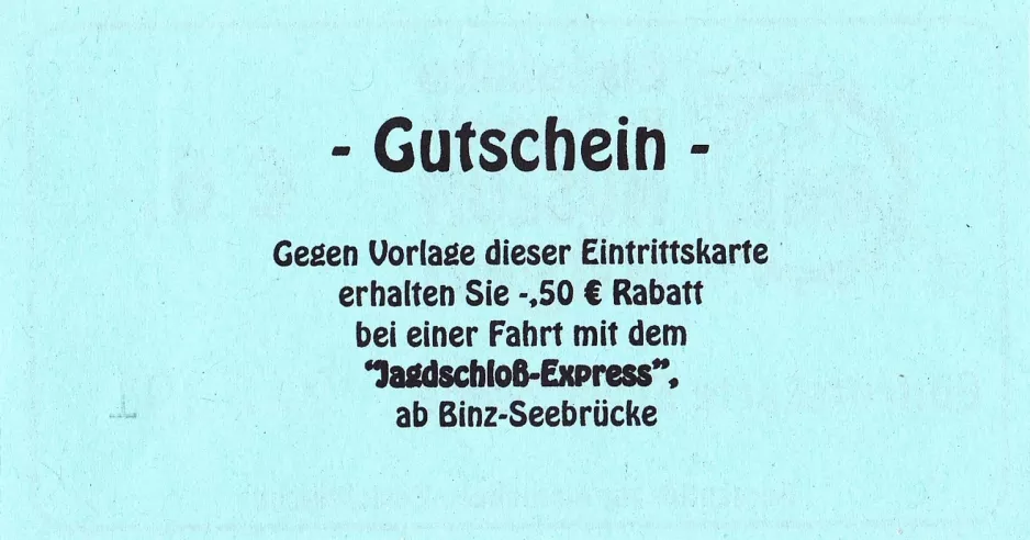 Indgangsbillet til Oldtimer Museum Rügen, bagsiden (2010)