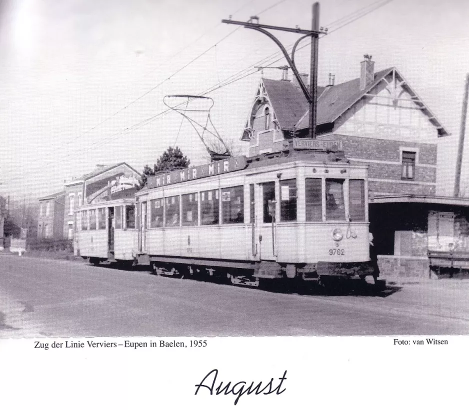 Kalender: Bruxelles regionallinje 580 med motorvogn 9762 ved Baelen (1955)