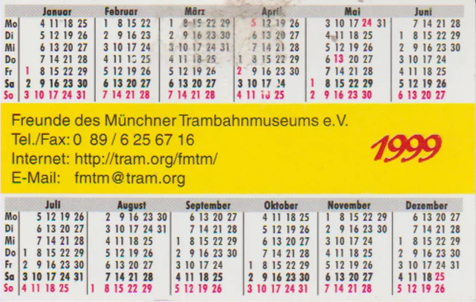 Kalender: München, bagsiden (1999)