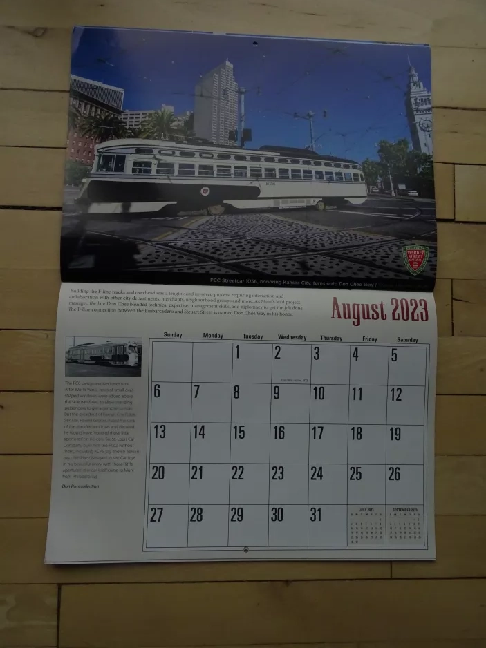 Kalender: San Francisco F-Market & Wharves med motorvogn 1056 tæt på Don Chee Way & Steuart (2023)