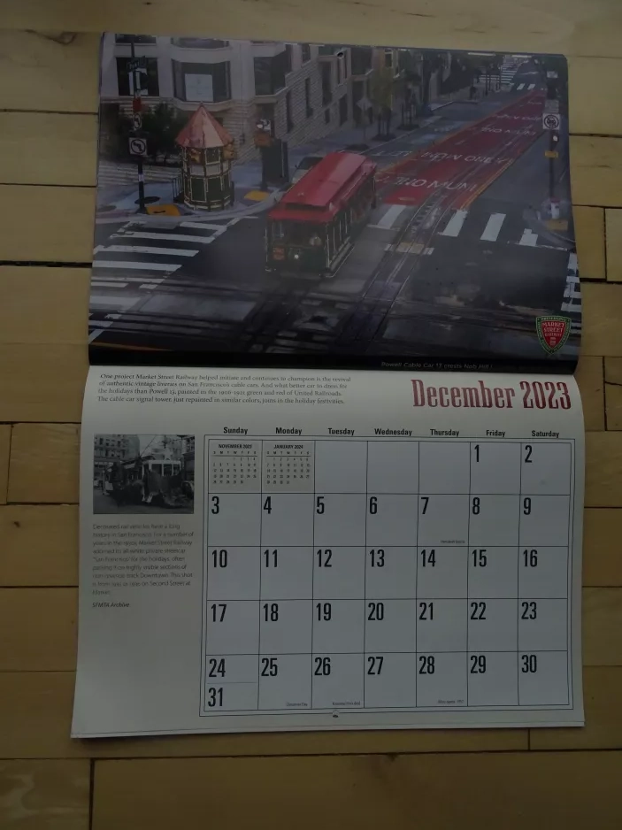 Kalender: San Francisco kabelbane Powell-Hyde med kabelsporvogn 13 ved California & Powell (2023)