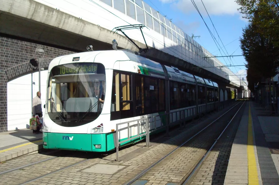 Ludwigshafen am Rhein sporvognslinje 10 med lavgulvsledvogn 221 ved Schützenstr. (2009)